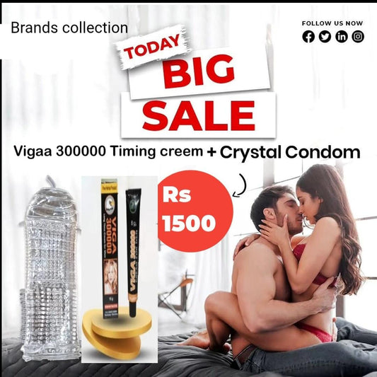 Vigaa 300000 Timing Cream + Crystal Condom Combo – Special Discount Offer | Rs.1500